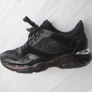 Salvatore Ferragamo Womens Efron Lace Nero Fabric Patent Sneaker Size 9.5 Black